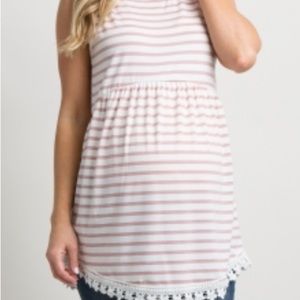 Pink Striped Sleeveless Peplum Tunic